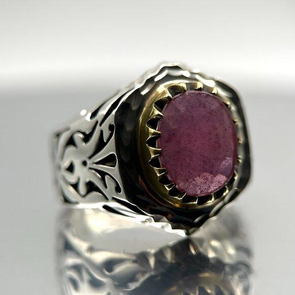 Men's Ruby Ring - Natural Ruby Sterling Silver Ring - July Birthstone Jewelry - - Picture 2 of 3